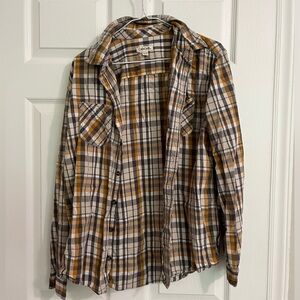 Cherokee Plaid Flannel, Yellow and Grey, Youth XL/Women’s S